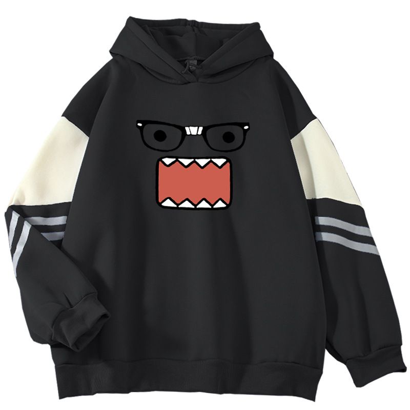Felpa da uomo in stile americano con blocchi di colore, vestibilità ampia, pullover con stampa Niche Monster, capospalla alla moda e alla moda._voghion.com