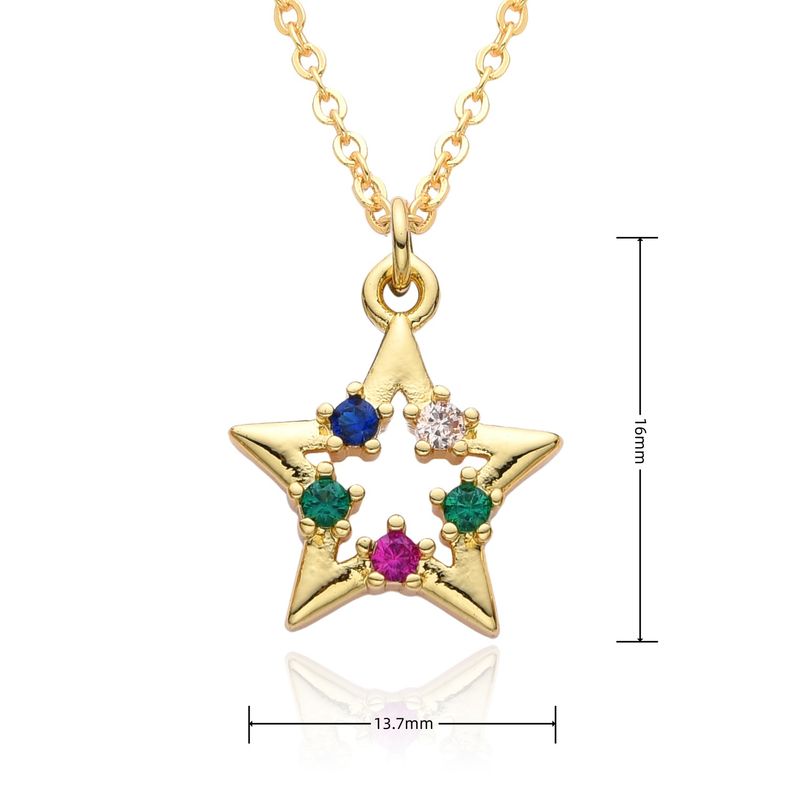Hip Hop Stern Anhänger Halskette - 5-Punkt vergoldete Kupferkette mit Zirkonia, Urban Streetwear Schmuck für Männer_voghion.com