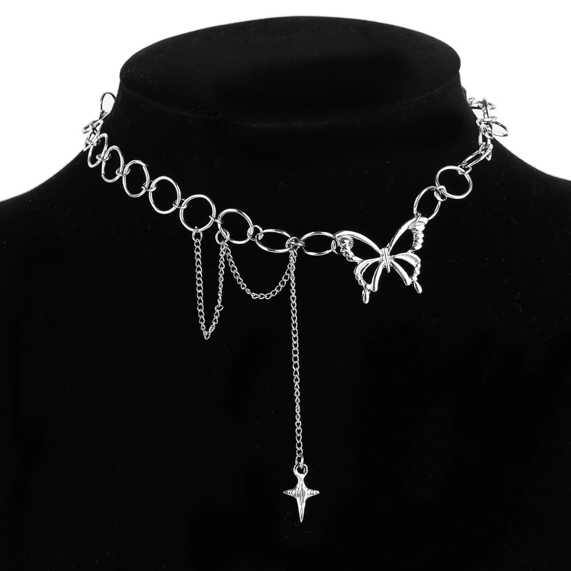 Collier simple avec pendentif papillon et pompon hip-hop adapté aux femmes, aux adolescentes, aux filles, au punk, à la mode quotidienne pour les fêtes_voghion.com