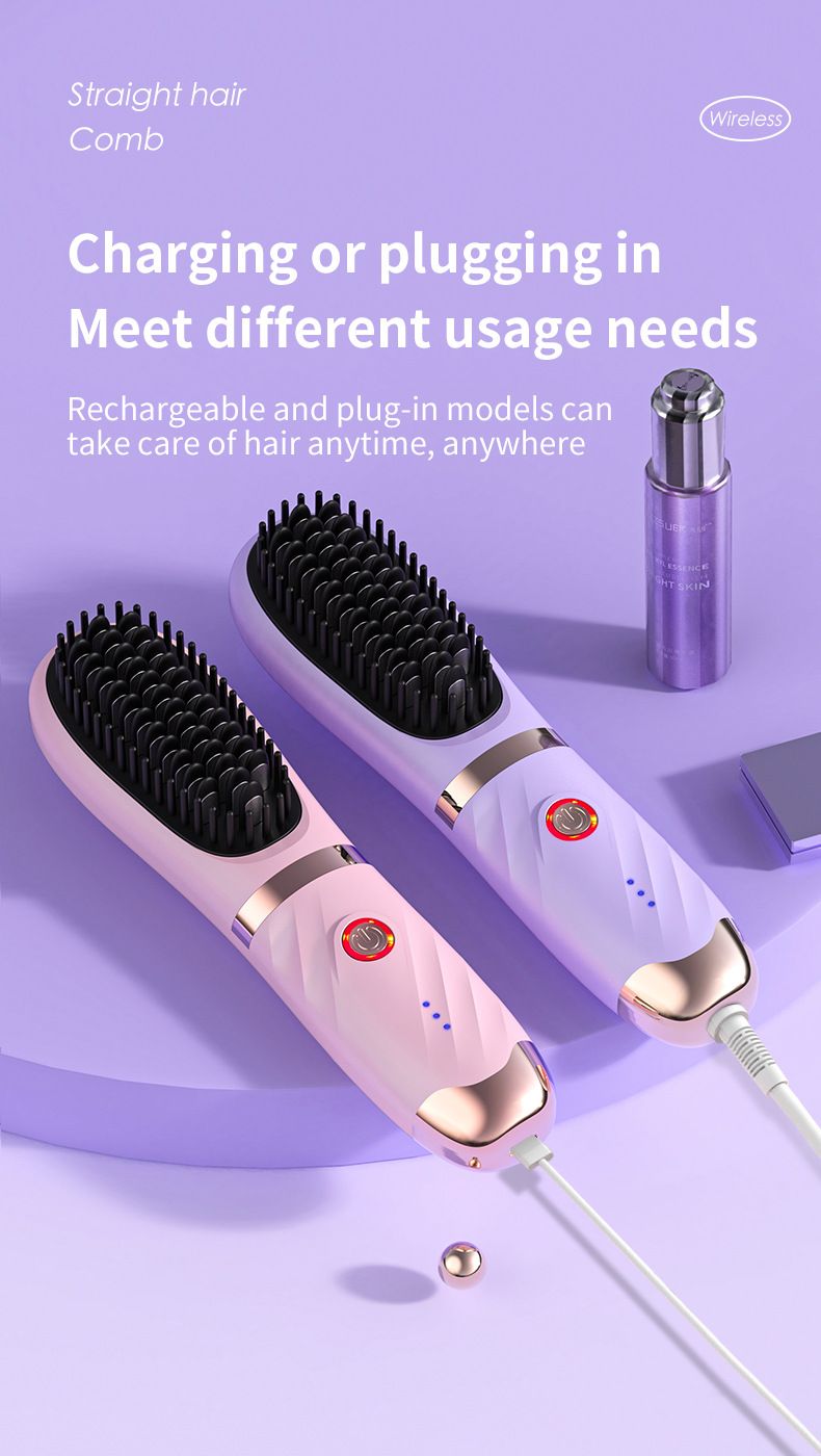 New lazy straight hair comb wireless hair straightener small USB charging portable travel curling and straightening dual purpose artifact_voghion.com
