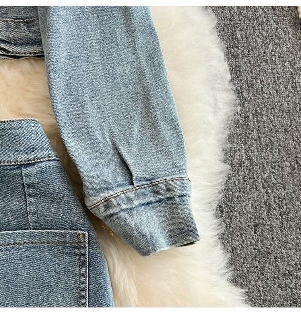 Women's Denim Jacket & High Waist Pencil Skirt Two-Piece Set - Slim Fit Short Cropped Blazer With Button Front & Bodycon Mini Skirt (Blue, S/M/L)_voghion.com