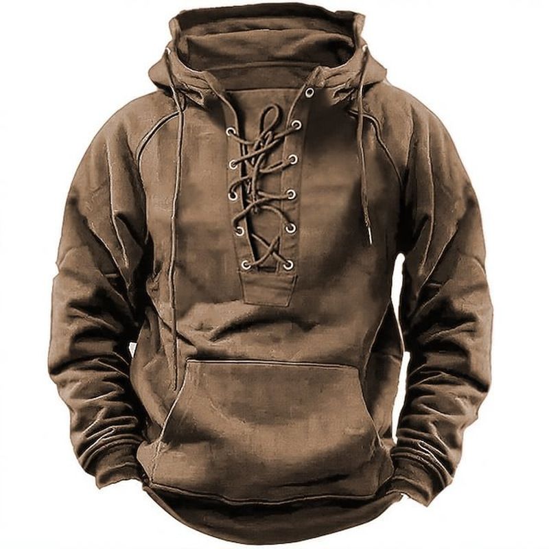Abbigliamento da uomo, stile retrò, con cappuccio, lacci, maniche lunghe, maglietta casual autunnale_voghion.com
