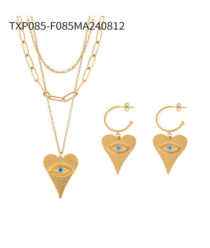 Conjunto de collar, pendientes y collar multicapa con colgante de ojo de diablo en forma de corazón_voghion.com