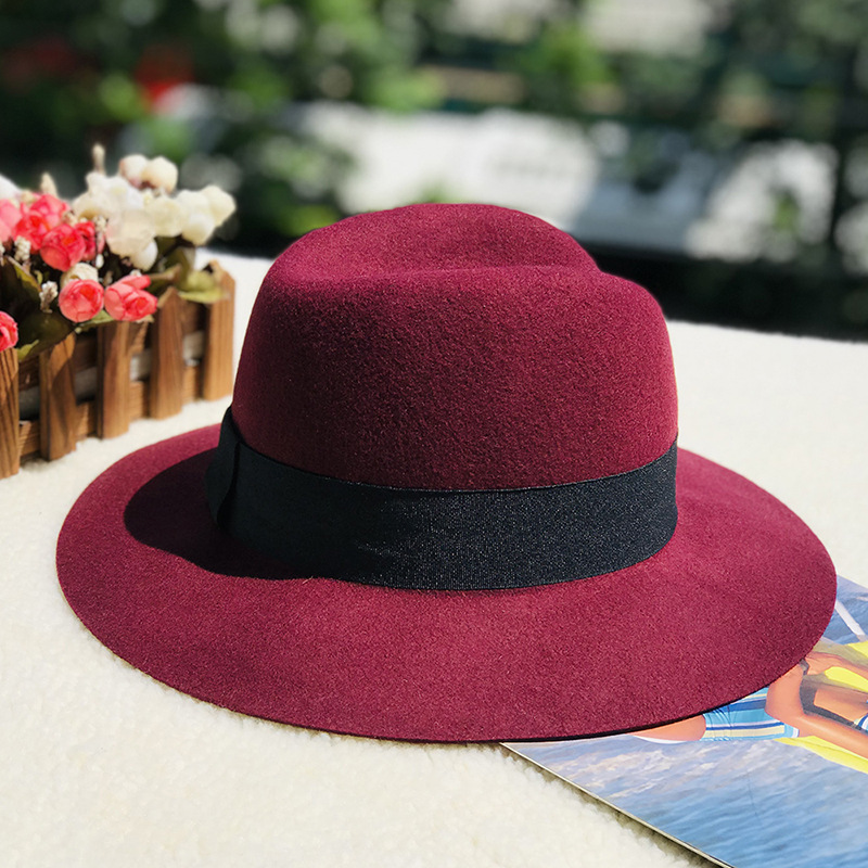 Autumn and winter oblique top hat British pepper letter M wool wide brim hat wool hat_voghion.com