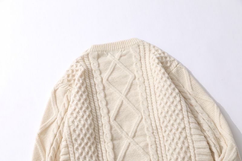 Reverse Craftsman Twisted Alan Sweater Crew Neck Fisherman Beige Woven Twist Knitted Sweater Men's And Women's Winter Wool Sweater_voghion.com