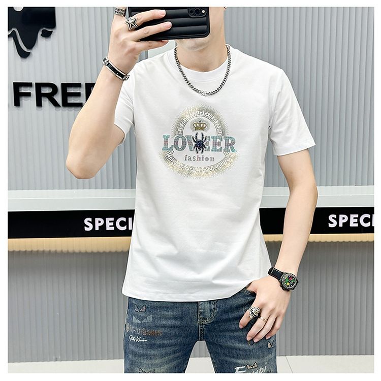 2024 T-shirt girocollo di lusso per uomo di alta qualità con lettere a caldo e stampa a diamante, traspirante, vestibilità aderente, marchio di moda corto_voghion.com