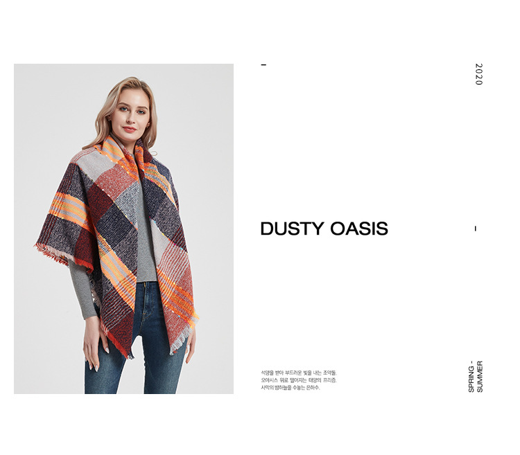 Women's Scarves new square scarf women's shawl ribbon plaid polyester thorn scarf_voghion.com