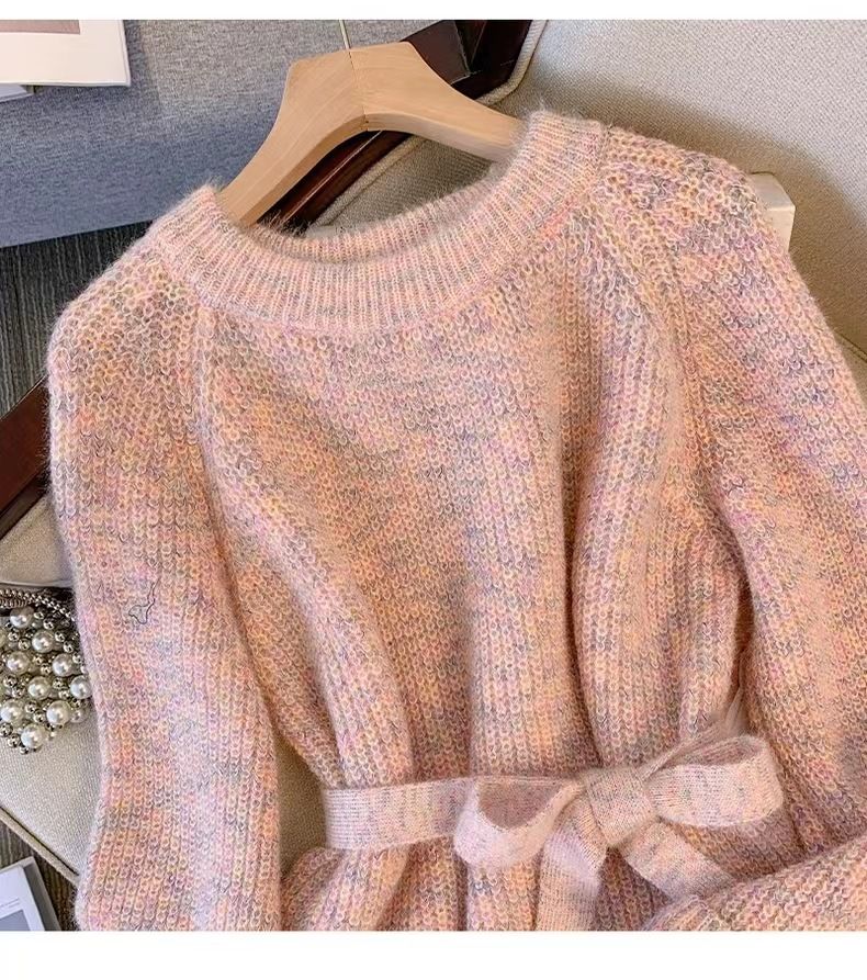 Pull oversize en tricot style coréen – Tunique longue ceinturée pour femme – Coupe ample grande taille (S-2XL)_voghion.com