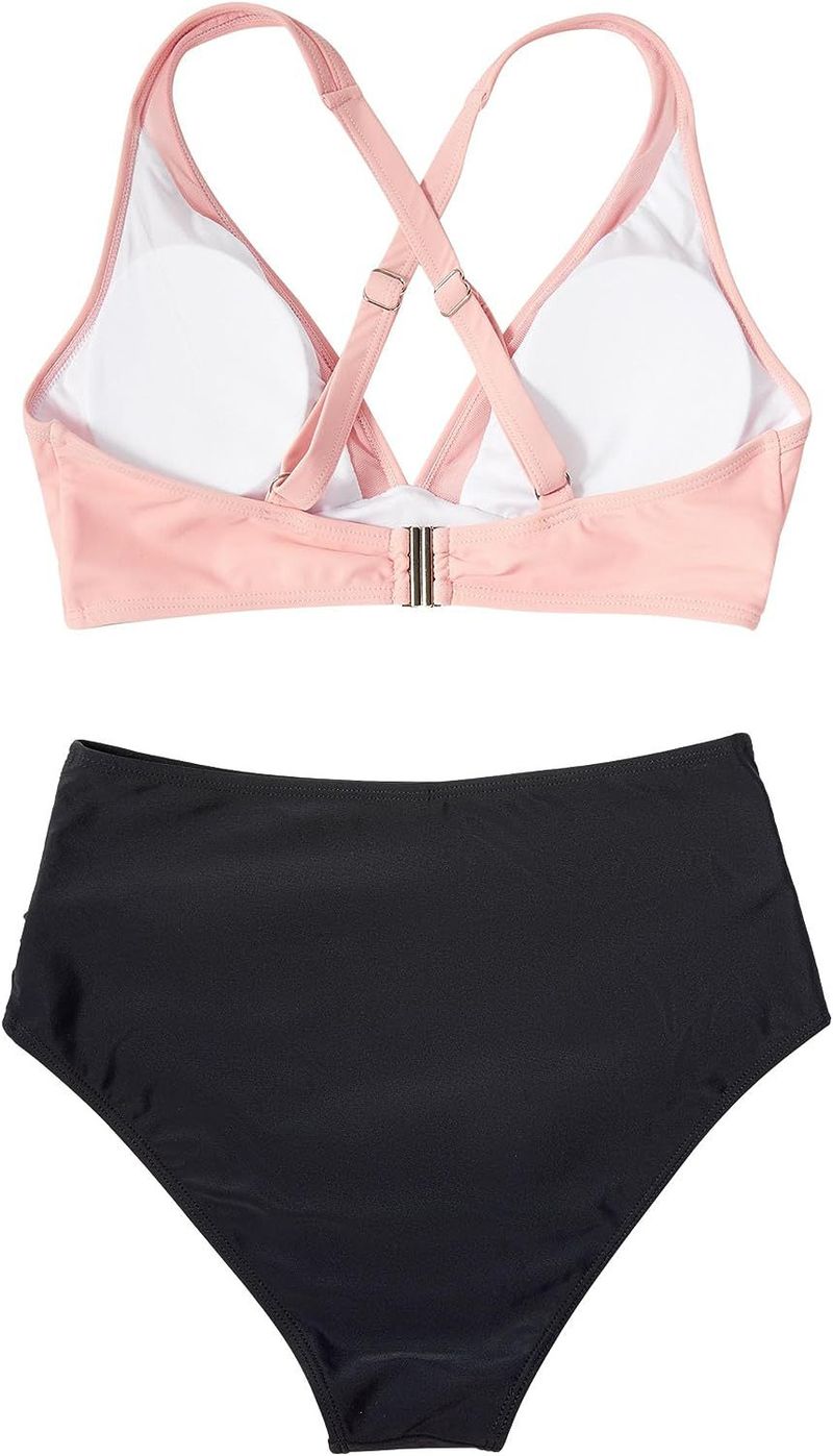 2024 Neuer Bikini mit hoher Taille und Netzstoff, sexy, offener Rücken, plissierter Badeanzug_voghion.com