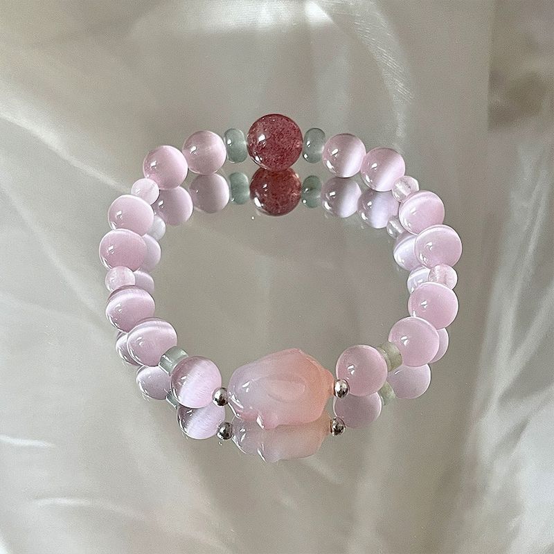 Huatang Spring New Chinese Girl Heart Powder Cat Eye Bracelet Natural Agate Little Rabbit Strawberry Crystal Dongling_voghion.com