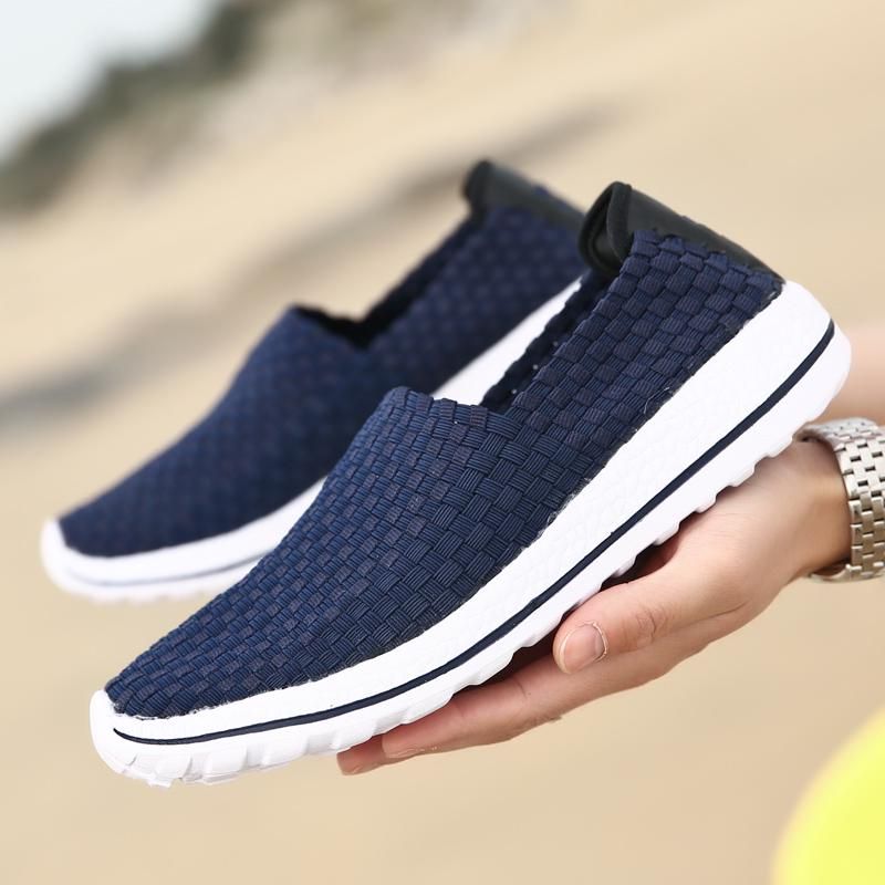 Sneakers estive da uomo, nere, intrecciate, da spiaggia, morbide, leggere, sportive, casual, traforate, traspiranti, slip-on, da tennis_voghion.com