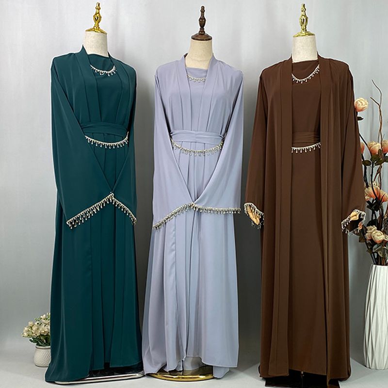 Ramazan Nida Müslüman Seti Çıkarılabilir Zincir Abaya Fas Düğün Kaftan Afrika Siyah Elbise Dubai Uzun Kadın Abiye Kaftan_voghion.com