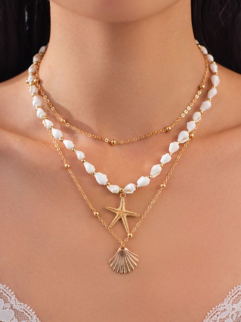 Set di collane a strati in oro da donna, 3 stili, collane con ciondolo a cuore in stile boho, spiaggia, western e vintage, collezione di gioielli multifilo._voghion.com