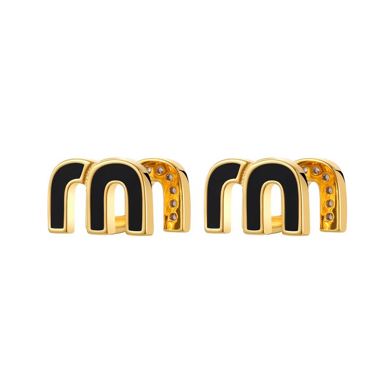 Women's earrings small fragrance high-end light luxury texture big-name quality double-sided letter M zircon earrings high-end earrings_voghion.com