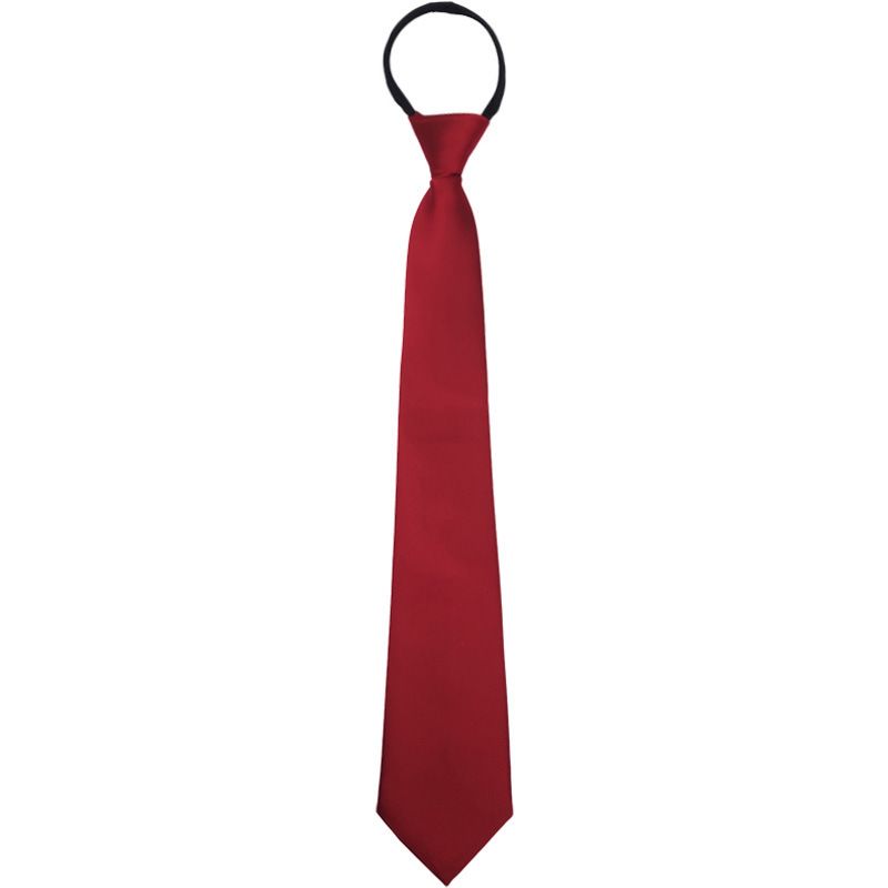Black And Red Polyester No-Knot Twill Men's 8cm Lazy Solid Color Zipper Tie_voghion.com