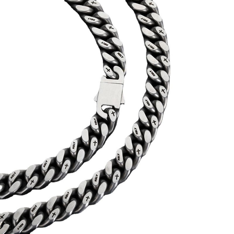 Bracciale cubano in acciaio inossidabile spazzolato inciso per uomo Hip Hop, in titanio e acciaio, resistente allo sbiadimento_voghion.com