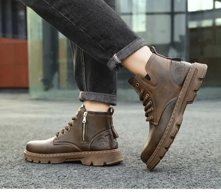 Knöchellange kurze Schaftschuhe für Herren, braune Booties, schwarze Herrenstiefel, Y2k-Angebot im Angebot, Retro, günstig, trendig, 2025, neue Angebote_voghion.com