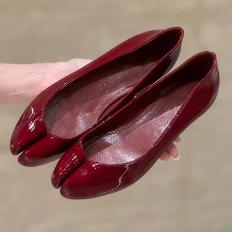 Sheepskin Version~French Red Genuine Leather Split Toe For Women's Spring New Soft Soled Mary Jane Single Ballet Flat_voghion.com
