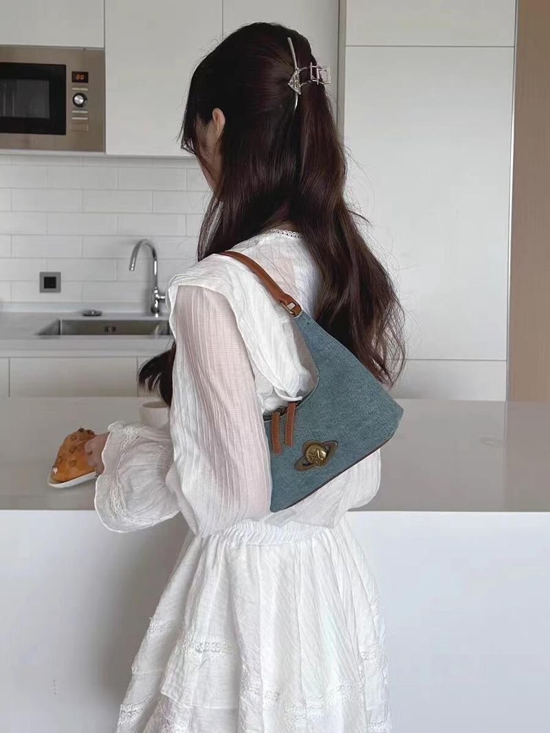 Borsa a tracolla di alta qualità Hundred, da donna, da indossare sotto le ascelle, in denim, nuova di zecca, 2025_voghion.com