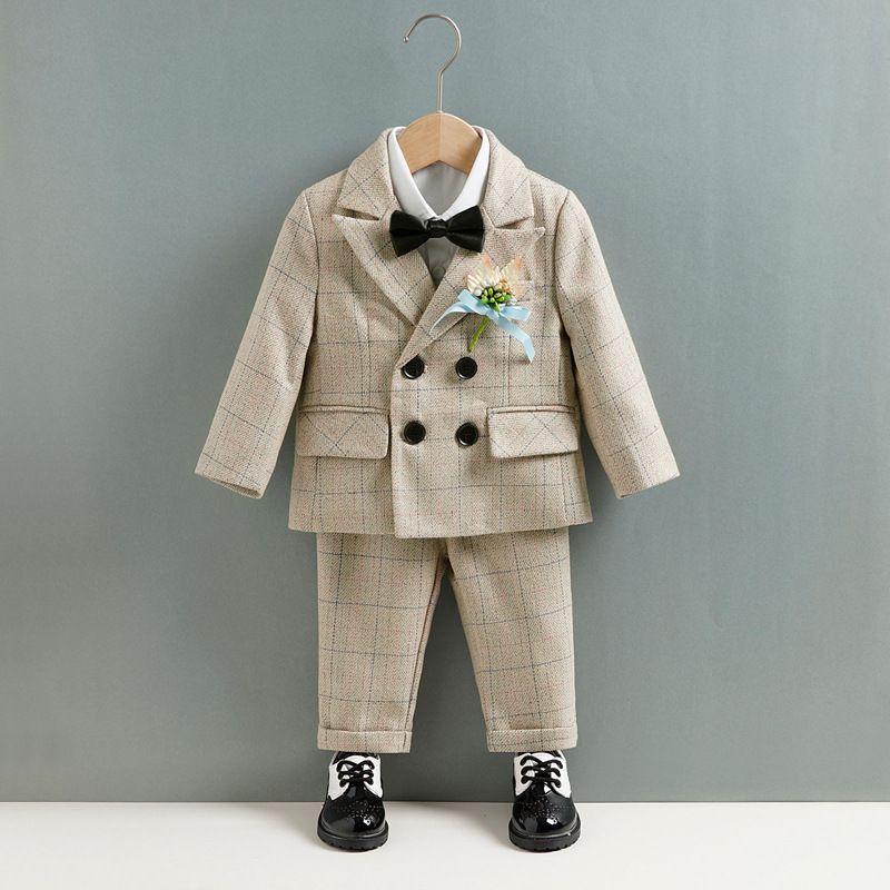 Traje pequeño para niños, traje de tres piezas para niños con flores de primavera y otoño, estilo británico_voghion.com