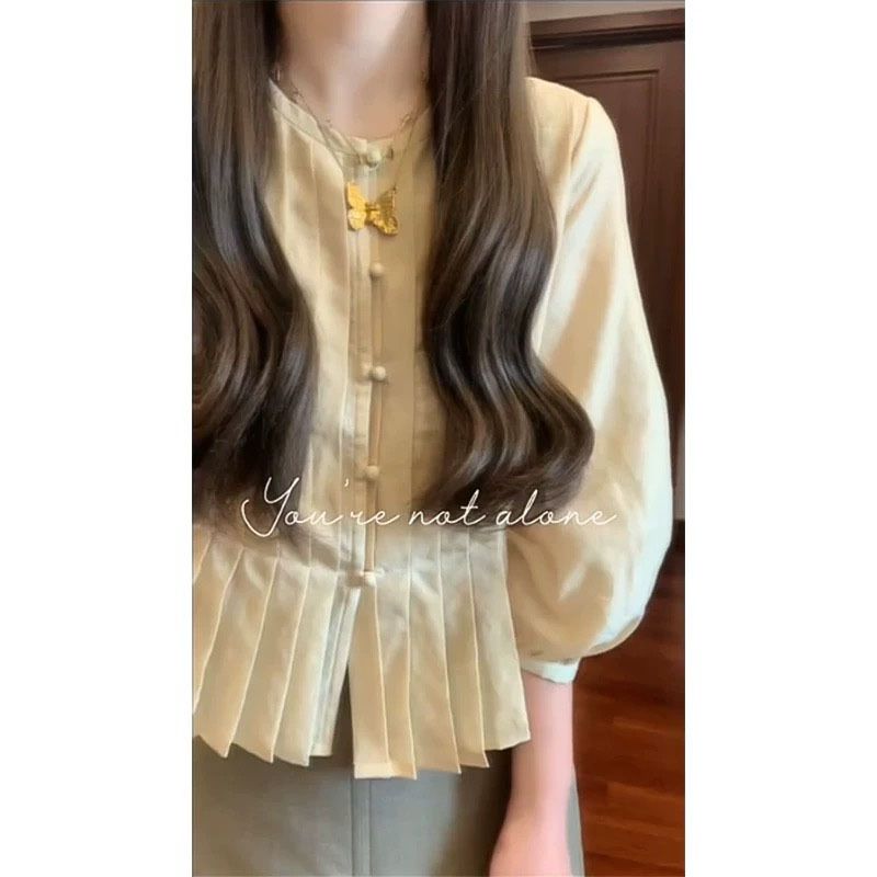 GraceChic, set di gonne a mezza manica chic di alta qualità, stile retrò coreano, camicia snellente e unica, moda autunno 2025_voghion.com