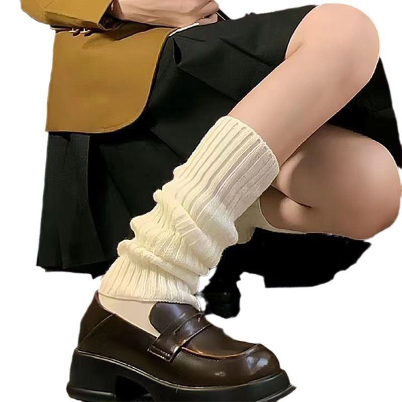 for Women Autumn Winter Knitted JK Slouch Slimming Leg Shape Versatile White Long Tube Warm Calf Socks_voghion.com