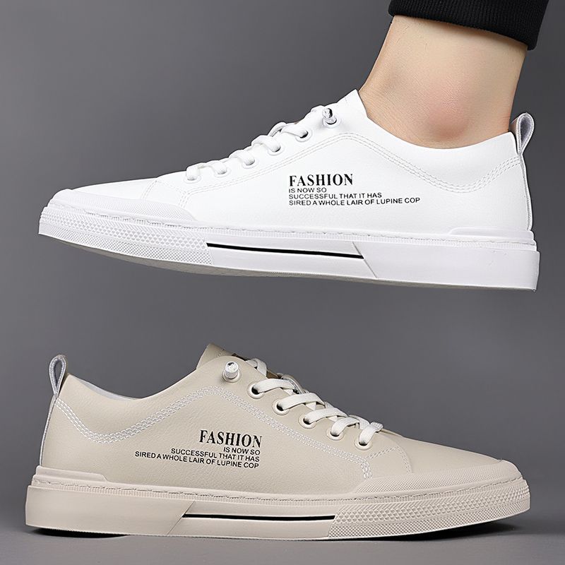 Nuove scarpe da uomo in vera pelle, scarpe casual, scarpe da skateboard basse bianche, comode e alla moda, sneaker slip-on_voghion.com