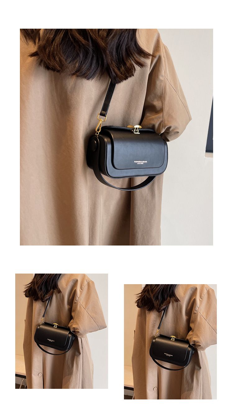Kvinders diagonal straddle taske 2024 Ny ensfarvet mode firkantet håndtaske Højkvalitets tekstur Retro afslappet skuldertaske_voghion.com