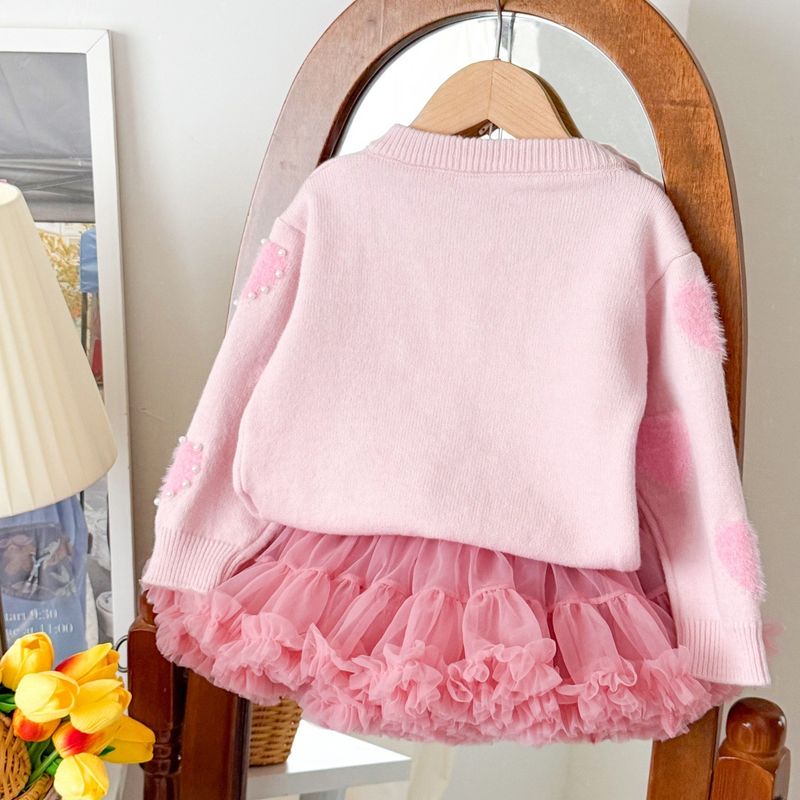 Creme Pullover Gestrickte Pullover 2025 Neue Stil Weibliche Schatz Perle Herz Strickjacke Tutu Rock Schatz Prinzessin Mode_voghion.com