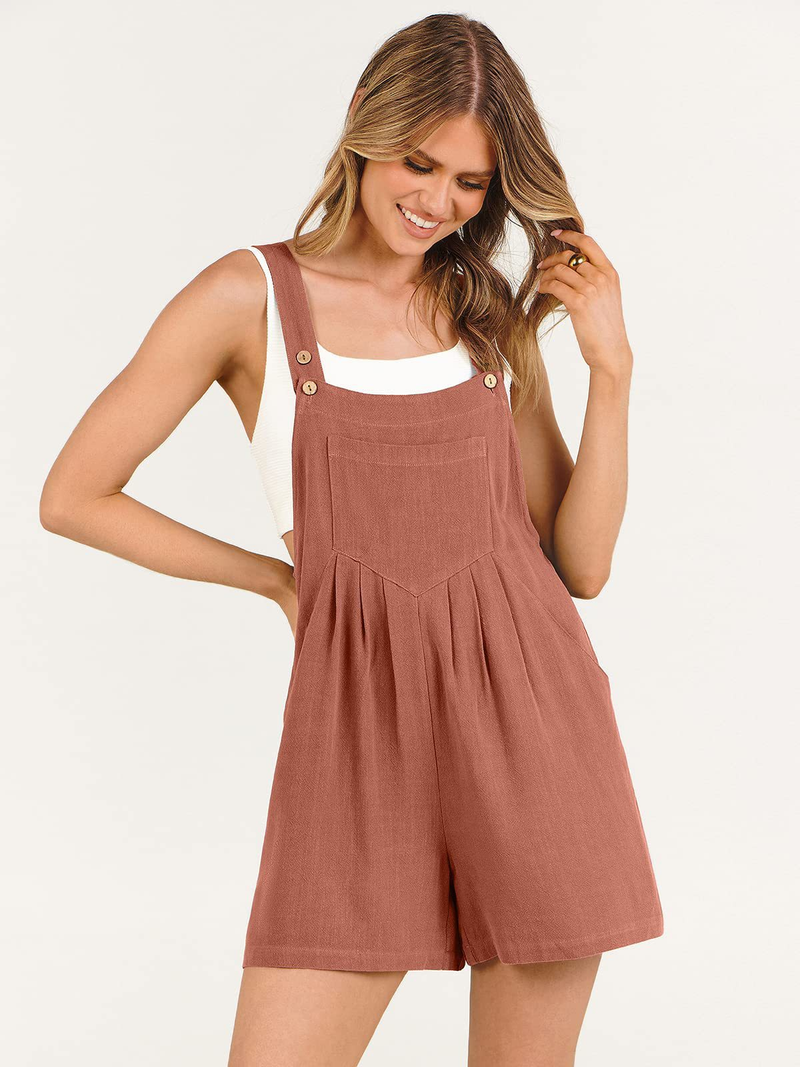 Women's pocket cotton and linen loose casual slim wide-leg jumpsuit shorts for women_voghion.com