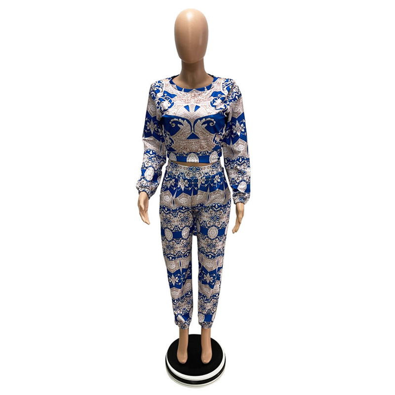 Abito da donna alla moda casual con lacci stampato in due pezzi a maniche lunghe_voghion.com