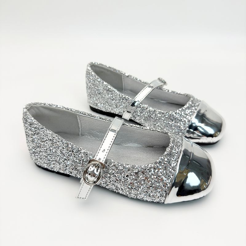 Mädchen-Flachschuhe, runde Zehenpartie, flacher Mund, flache Mädchenschuhe, süße neue Pailletten-Strass-Silber-Mary-Jane-Schuhe für Mädchen_voghion.com