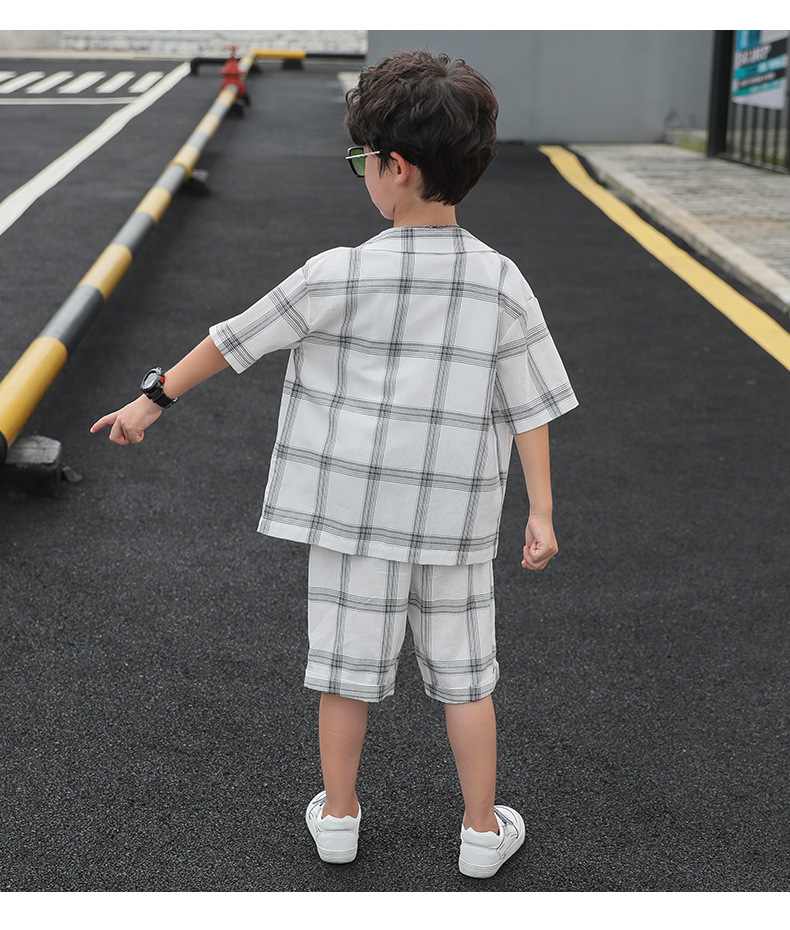 Mutter & Kinder Jungen Anzug Sommer neu 2024 koreanische Version Kinder hübscher mittlerer und großer Kinder Sommer Kurzarmanzug dreiteiliger Anzug_voghion.com