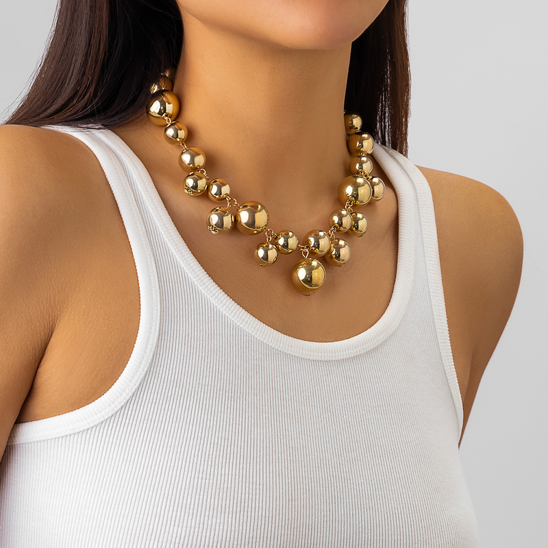 Pearl Choker Necklace Chunky Beaded Statement Collar Women's Short Punk Style Necklace Adjustable Clasp Closure_voghion.com