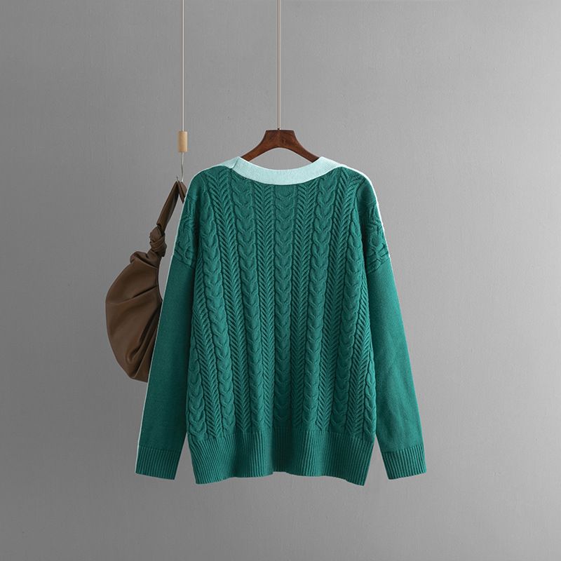 Women's Chunky Knit Cardigan With Color Block & Cable Design - Oversized V-Neck Open Front Sweater For Casual Wear_voghion.com