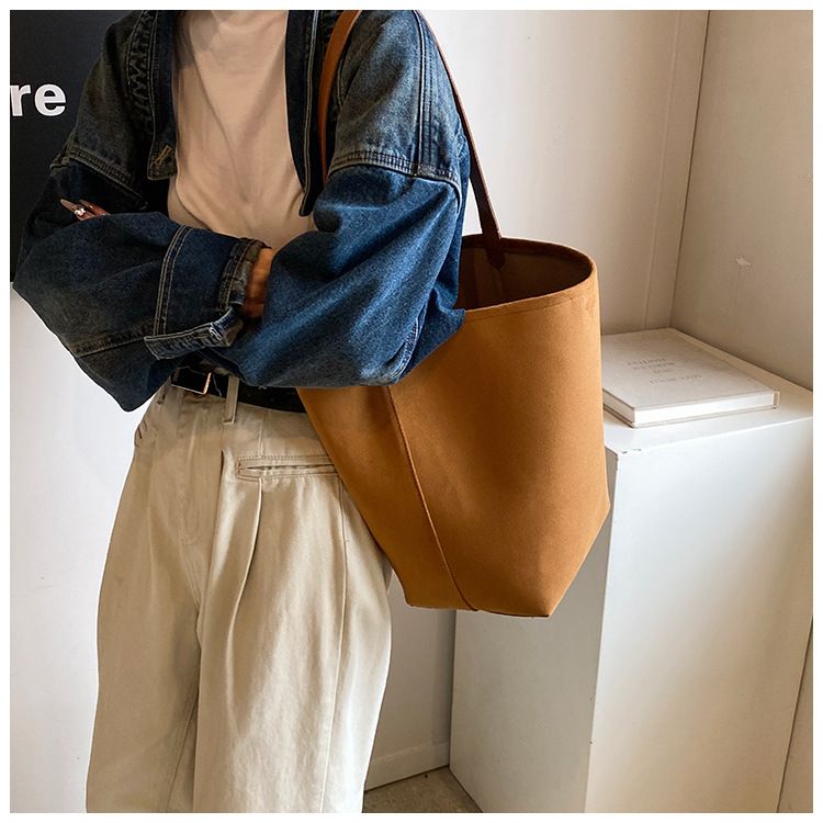Semplice secchiello autunno inverno pelle scamosciata grande capacità ins madre e bambino alla moda monospalla ascellare_voghion.com