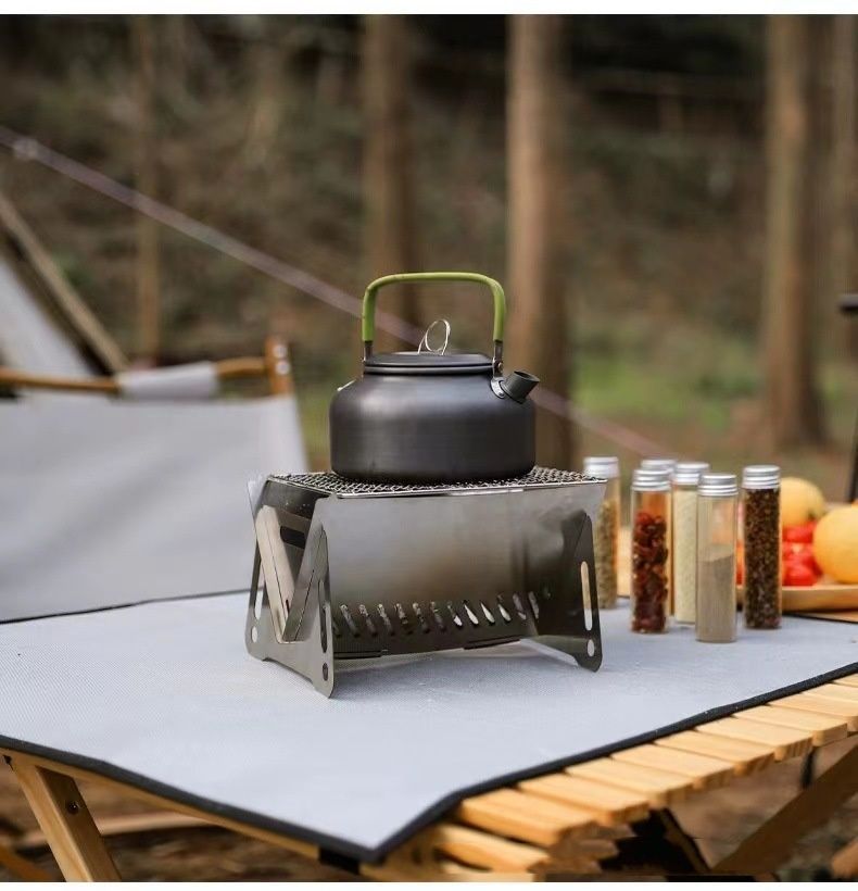 Réchaud de barbecue pliable en acier inoxydable pour cartes d'extérieur, fournitures de camping portables pour le bois de chauffage_voghion.com