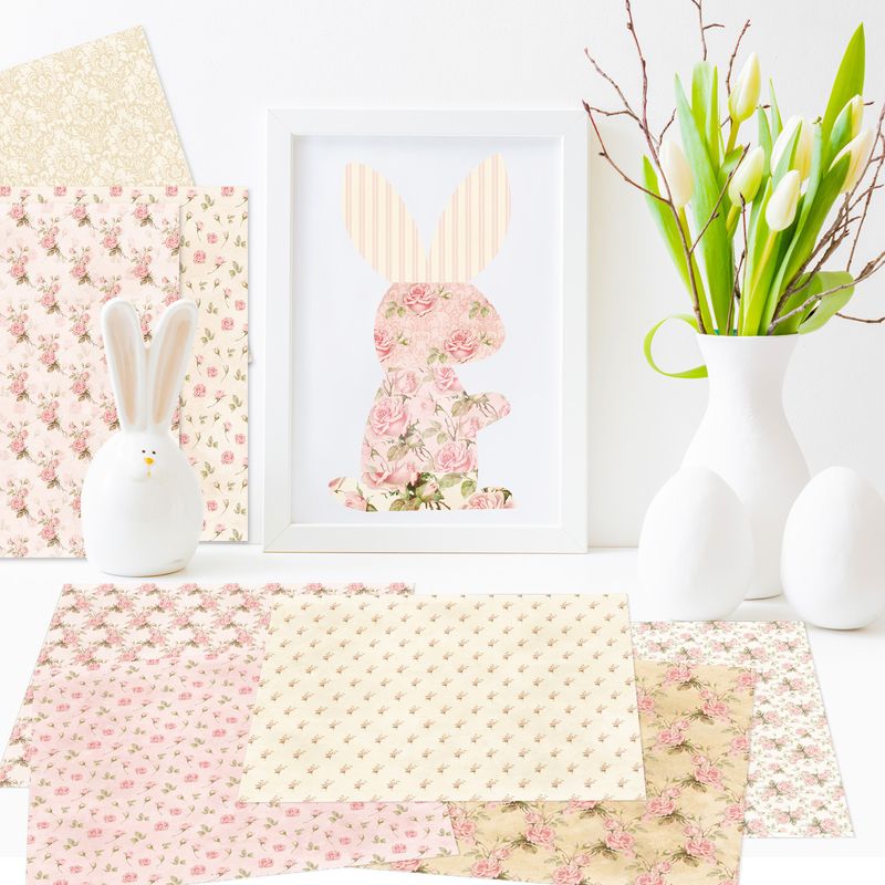 Stationery Sticker 12 Sheets/pack DIY Photo Album Clipping Paper Notebook Material Paper Pink Floral Valentine's Day Background Paper Pattern Paper_voghion.com