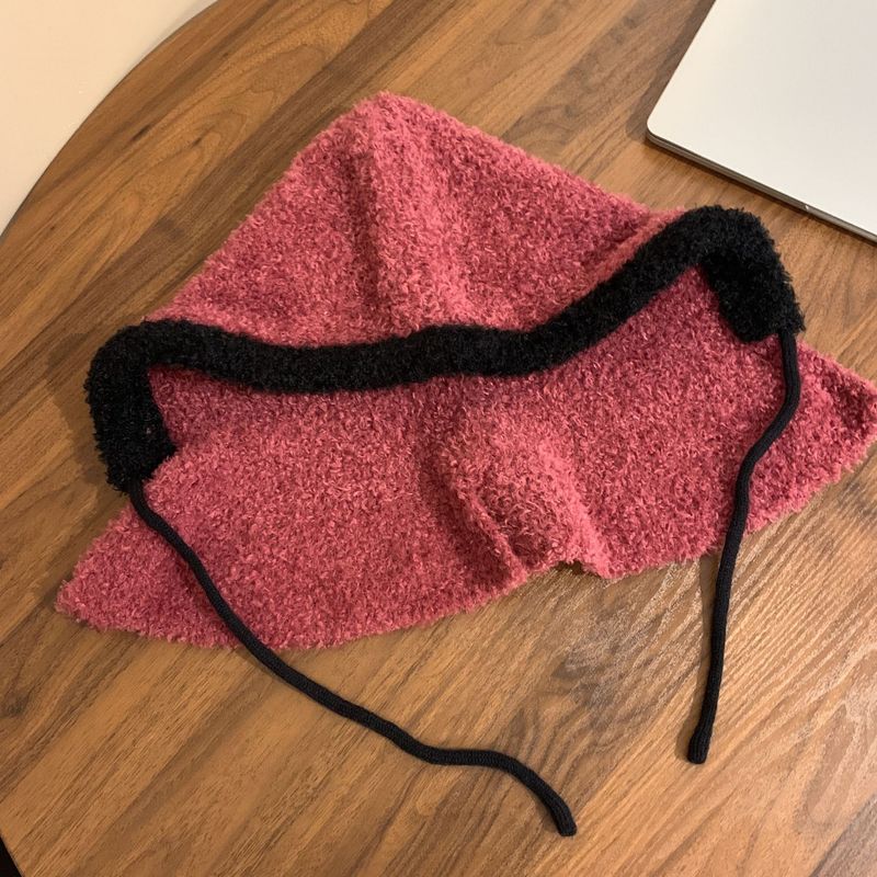 Cappello Baraclava per ragazze, ampio e largo, con circonferenza della testa ampia, con contrasto di colore, lavorato a maglia, sciarpa, tutto in uno_voghion.com