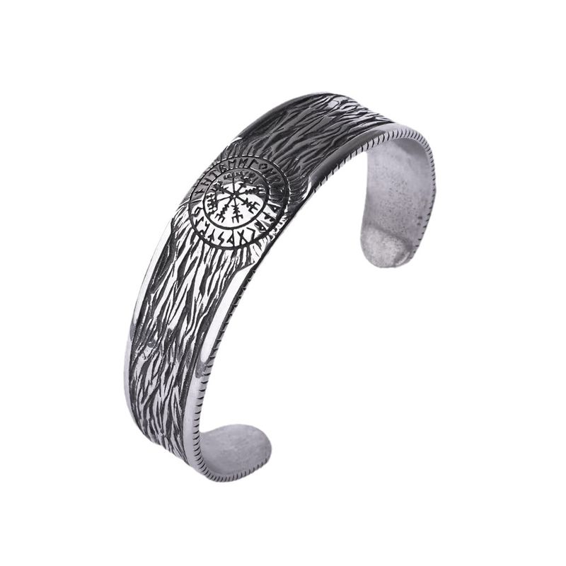 Braccialetto versatile da uomo in acciaio inossidabile con mitologia nordica e vichingo, stile retrò, con rune antiche e bracciale aperto solido_voghion.com
