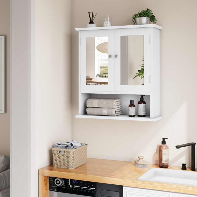 Meuble de salle de bain avec miroir, armoire à pharmacie blanche avec étagère réglable, meuble de toilette pour buanderie et cuisine_voghion.com