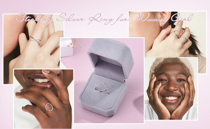 Anelli a cerchio impilabili semplici in argento placcato oro bianco, alla moda, per donne, gioielli all'ingrosso_voghion.com