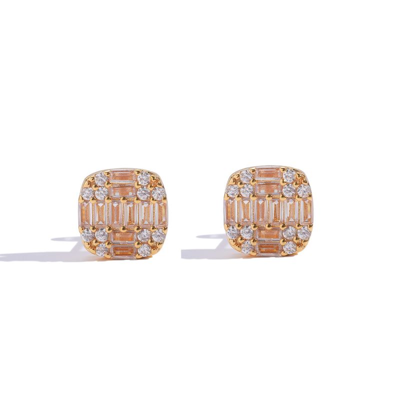Boucles d'oreilles carrées pour femmes, avec micro-incrustations de zircons, design simple, tendance, pour hommes et femmes, style boîte de nuit, style hip-hop_voghion.com
