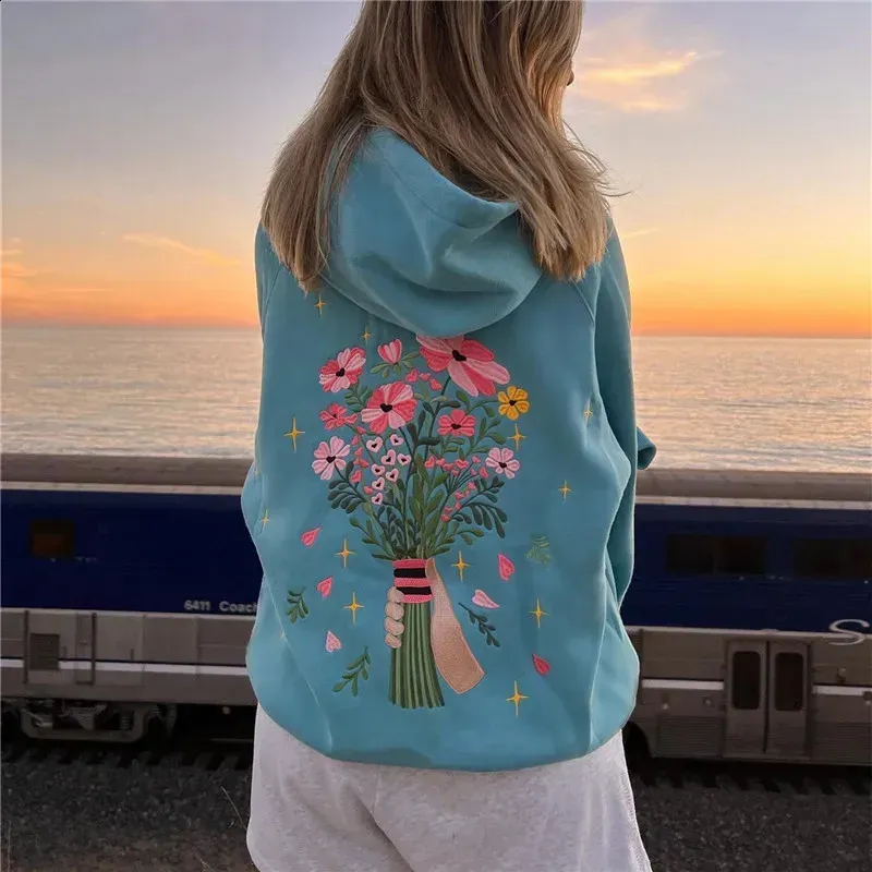 Felpa con cappuccio da donna con stampa floreale e grafica Y2k, oversize, girocollo, vintage, per ragazze adolescenti, vestibilità ampia_voghion.com