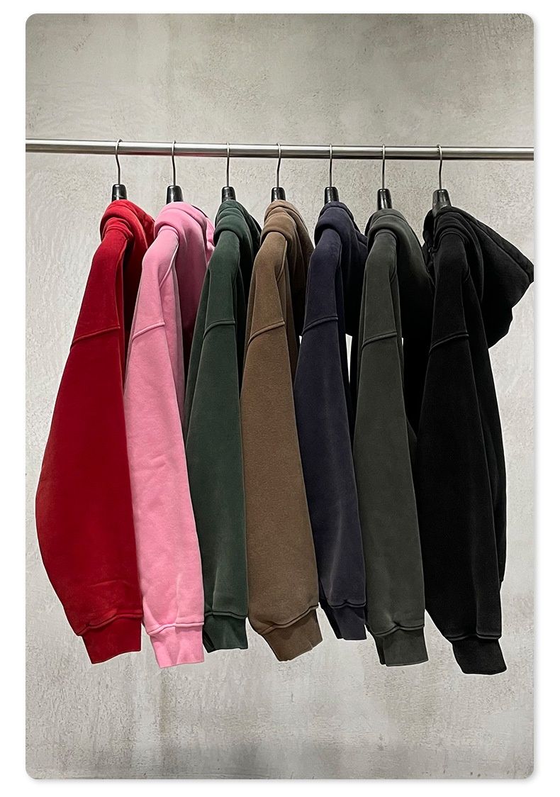 BE Men's Clothing|2025 European And American Retro Washed Vintage Boxy Fit Fleece-Lined Hooded Sweatshirt Double-Zip_voghion.com