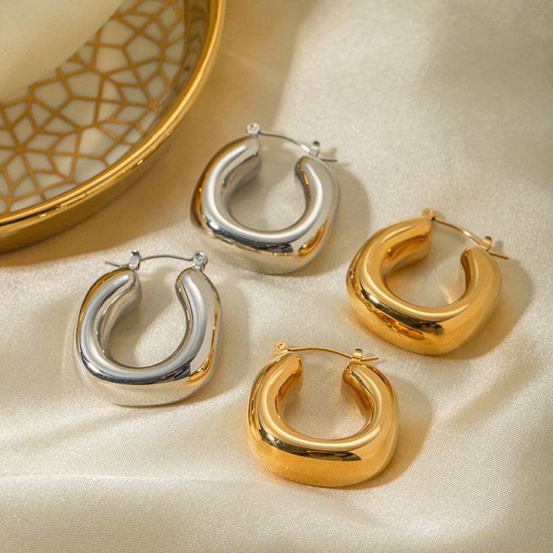 Orecchini a U con fibbia in acciaio inossidabile dorato 16k, stile INS, ovali, a doppio strato, alla moda, per donna_voghion.com