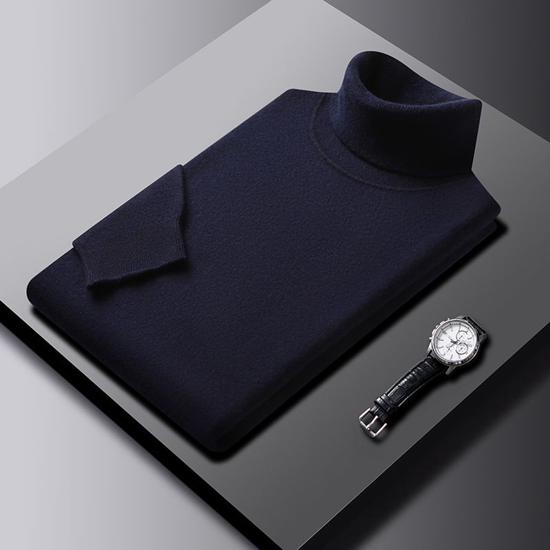 Maglione di lana per uomo autunno e inverno, abbigliamento maschile di mezza età, maglione di base lavorato a maglia multicolore, maglione a collo alto con interno in lana_voghion.com