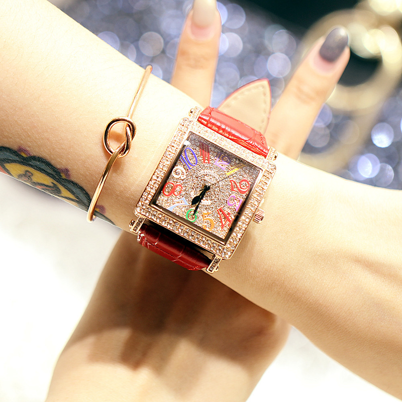 Internet famous new fashionable full watch, women's square large dial, digital diamond inlaid belt watch_voghion.com
