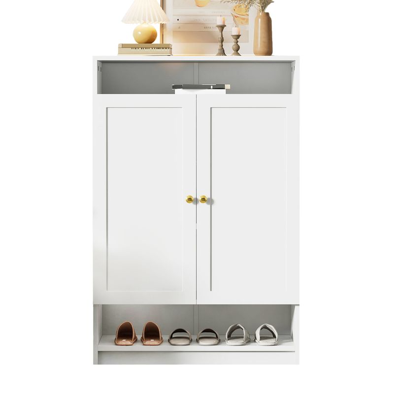 Schuhschrank Weiß 73x109cm Con Verstellbaren Regalen, Goldenen Griffen_voghion.com