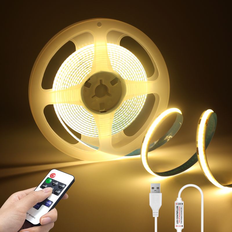 DC5V COB LED Strip With Dimmable Remote Control 2/3/5M White/Warm White COB Strip Light For Indoor Home Cabinet Decor Lighting_voghion.com